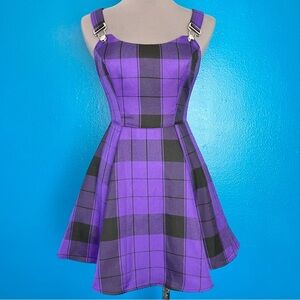 Collectif Rare Purple Plaid Rochelle Check Skater Pinafore Dress w/ Pockets UK 6